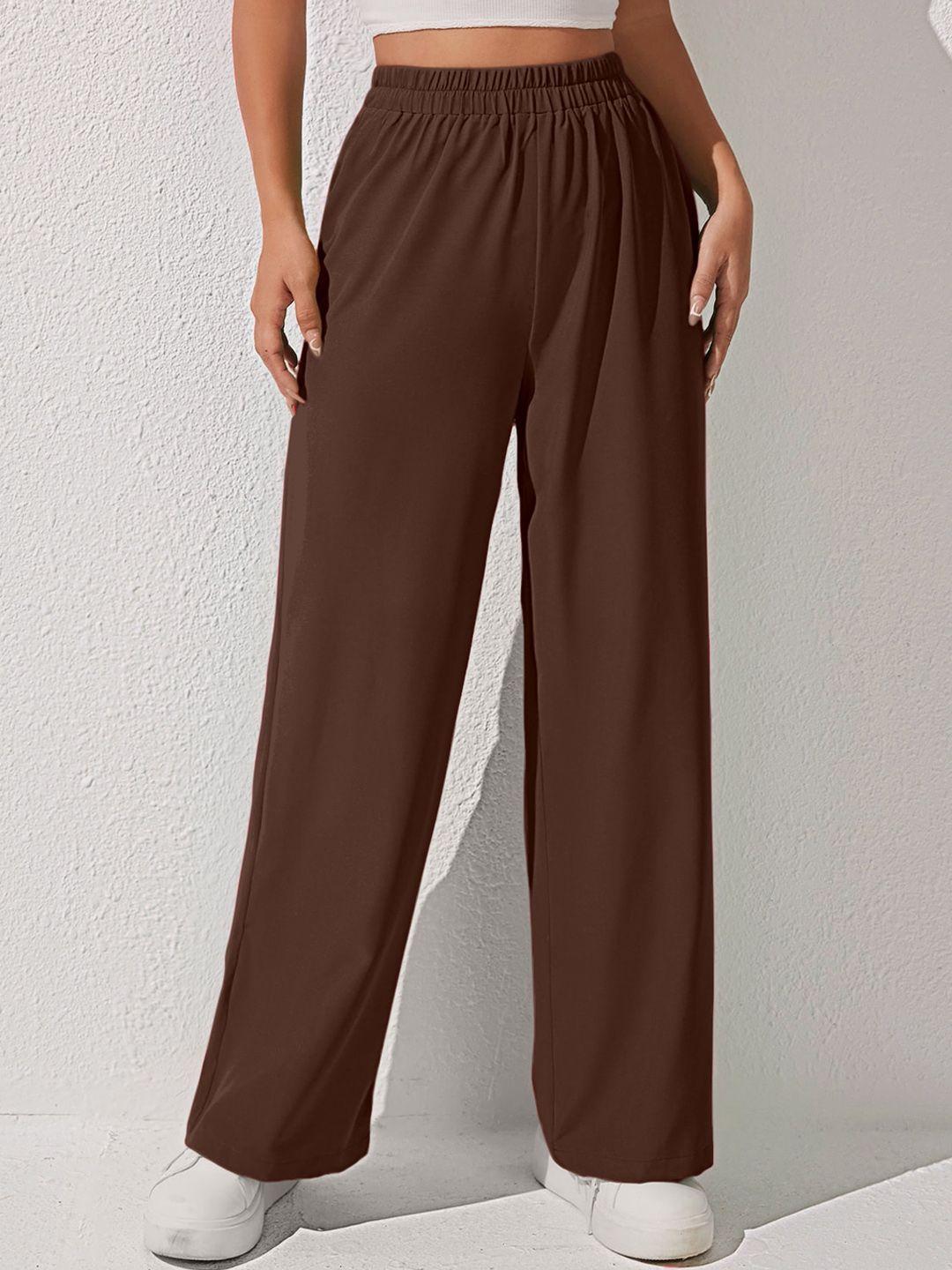 aahwan women loose fit high-rise plain parallel trousers