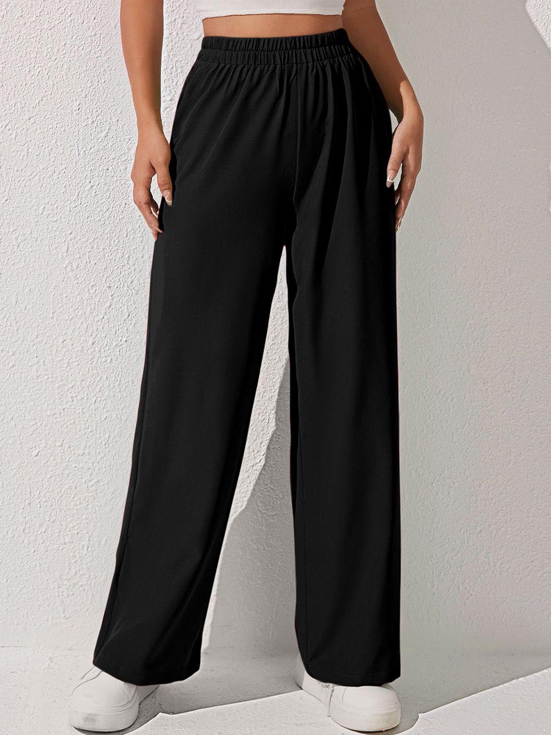 aahwan women loose fit high-rise plain parallel trousers