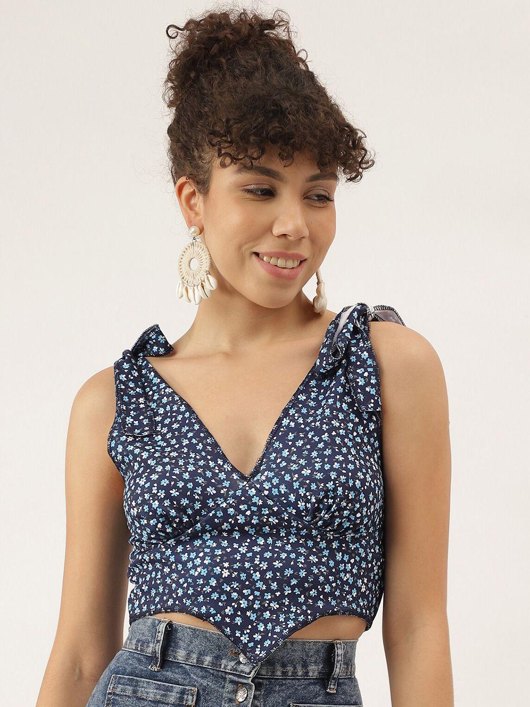 aahwan blue floral print crop top