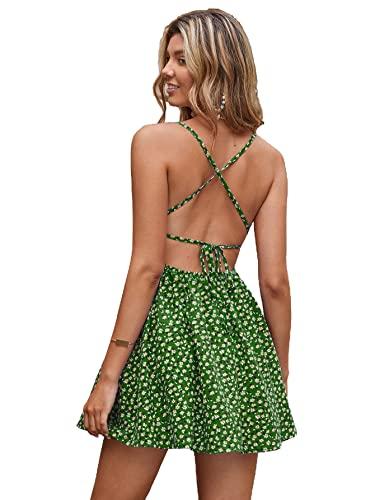 aahwan green backless lace up ditsy floral printed mini cami dress for women's & girls' (186-green_m)