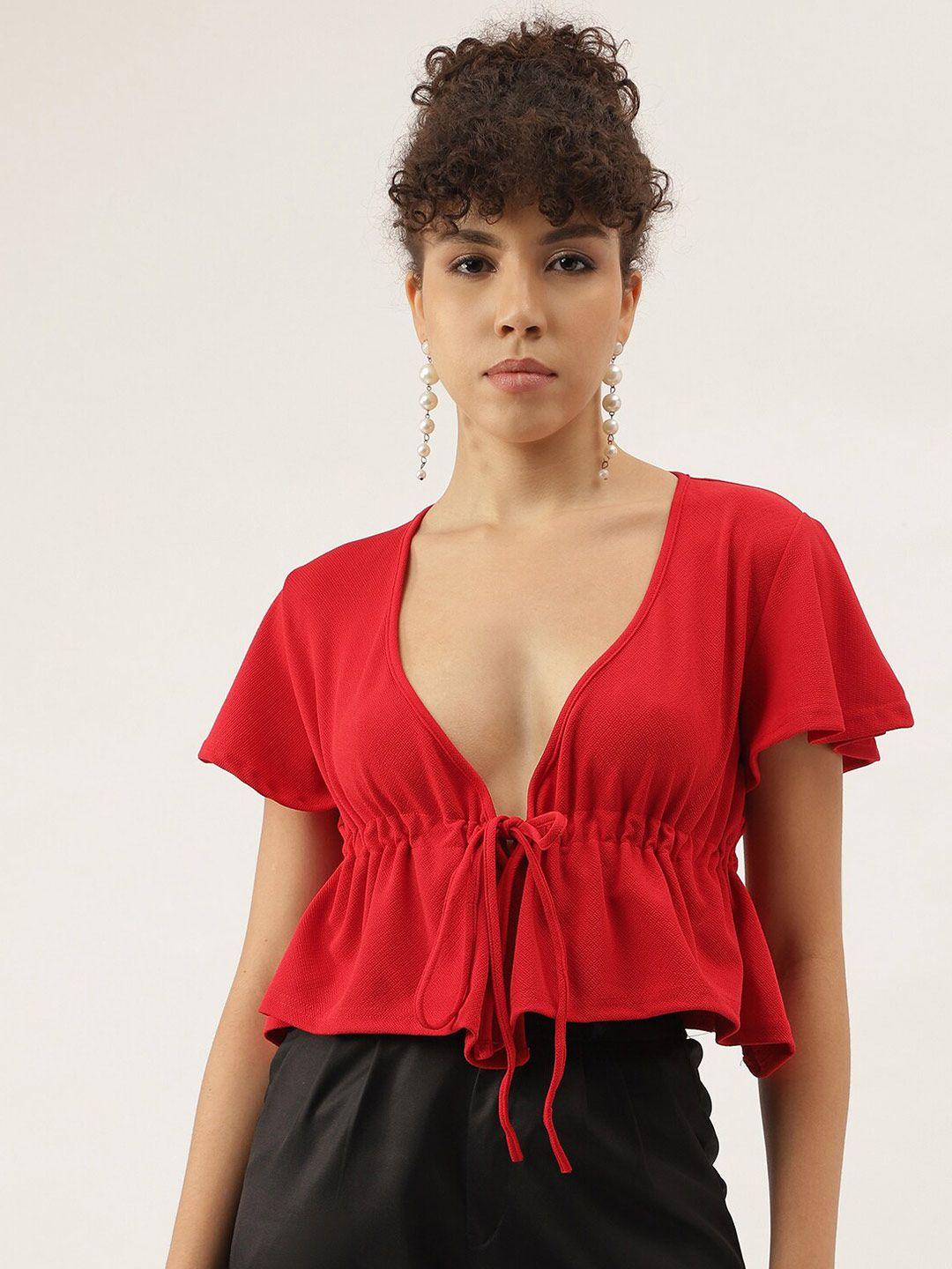 aahwan red flared sleeve empire crop top