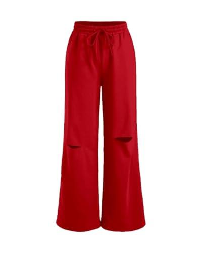 aahwan red solid oversized wide leg knee half cut baggy korean pants trousers for women & girls' (265-red-34)