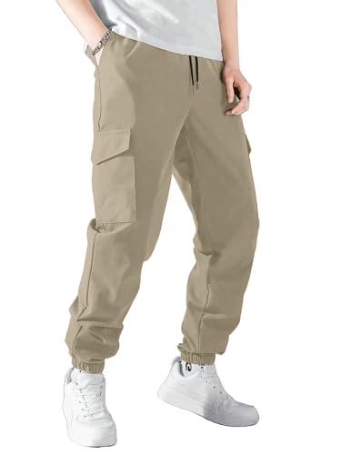 aahwan solid beige drawstring waist flap pocket side cargo casual formal pants for men's & boys' (252-khaki-30)