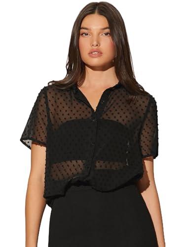 aahwan solid black semi-sheer oversize relaxed fit shirt for women's & girls' (241-black-l)