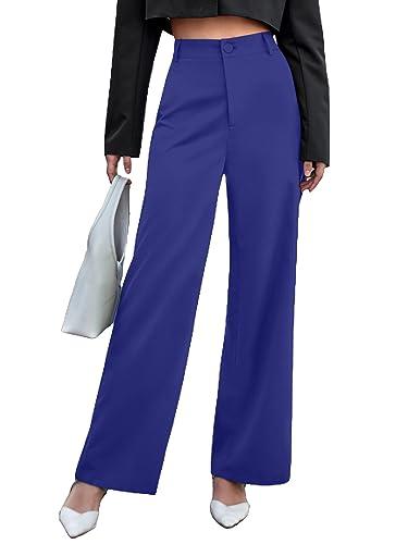 aahwan solid blue high waist wide leg pants for women's & girls' (233-blue-xl)