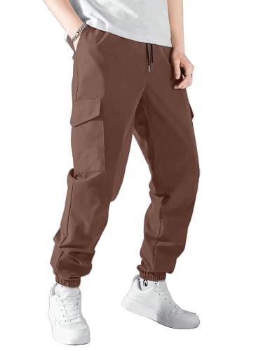 aahwan solid brown drawstring waist flap pocket side cargo casual formal pants for men's & boys' (252-brown-28)