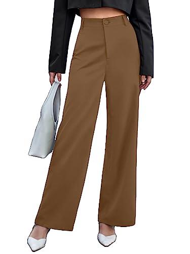 aahwan solid brown high waist wide leg pants for women's & girls' (233-brown-m)