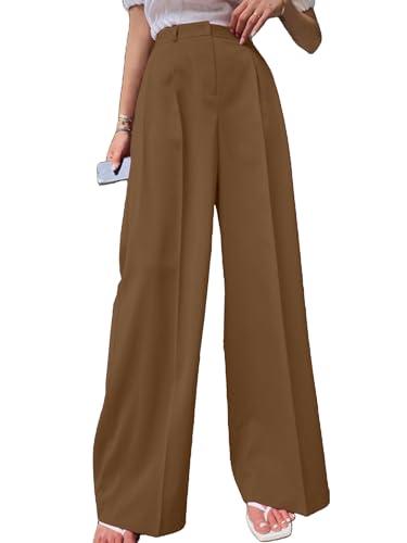 aahwan solid brown loose fit wide legs korean baggy pants for women's & girls' with pocket (248-brown-28)