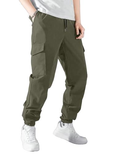 aahwan solid green drawstring waist flap pocket side cargo casual formal pants for men's & boys' (252-green-32)