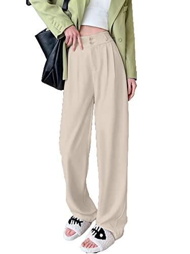 aahwan solid offwhite korean baggy parallel slim fit formal pant for women's & girls' with pocket (220_offwhite-s)