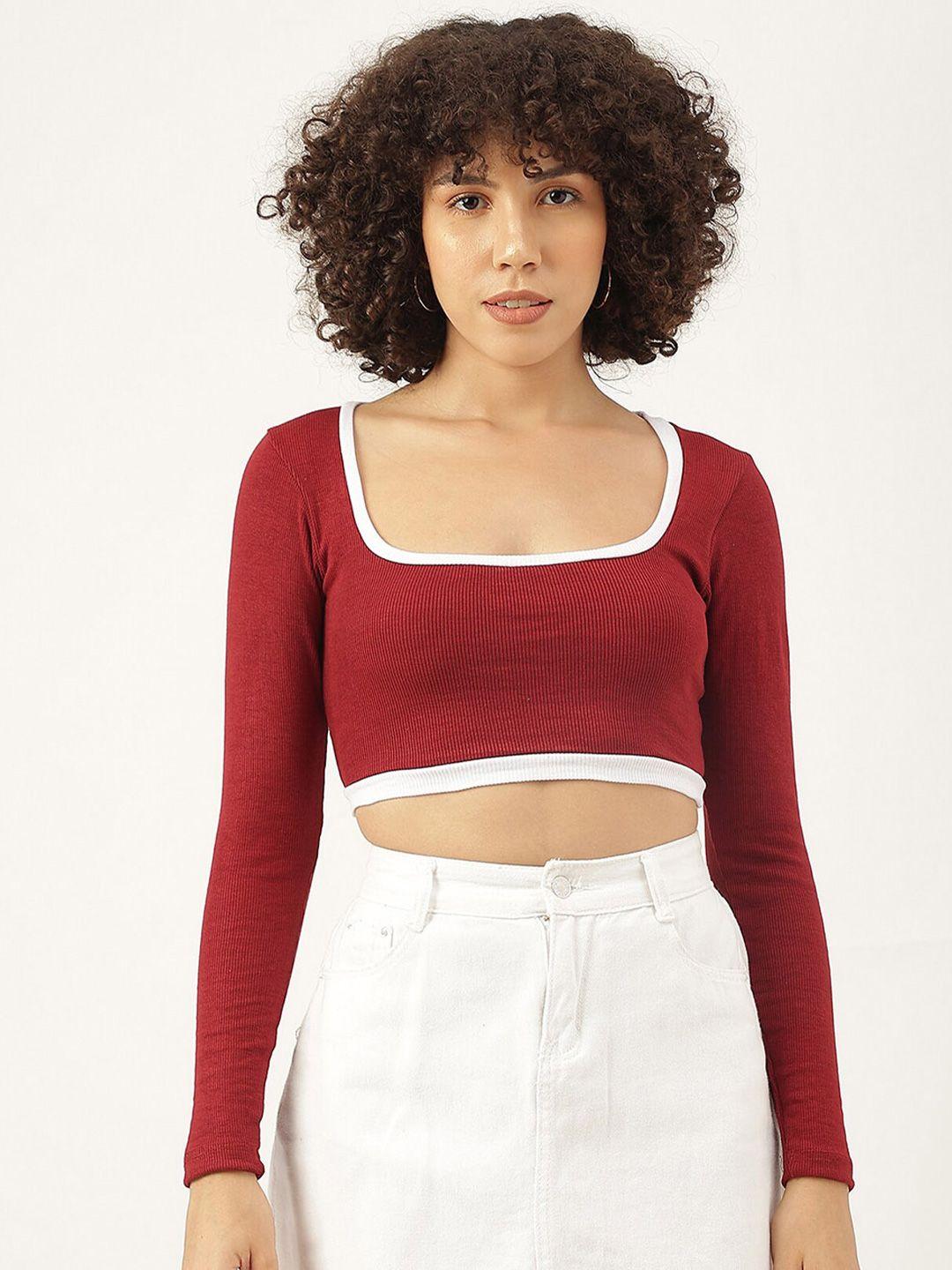 aahwan square neck long sleeves fitted cotton crop top