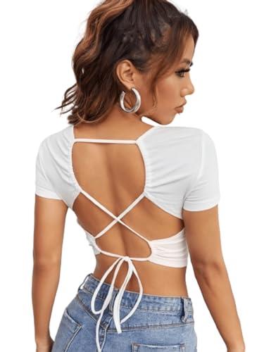 aahwan white solid criss cross tied backless crop top for women's &girl's(272-white-m)