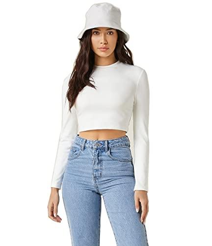 aahwan white solid full sleeve slim fit crop top for women's & girls' (159-white-s)