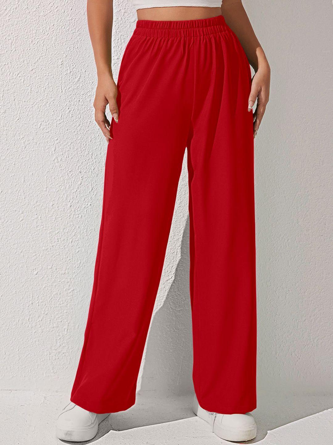 aahwan women loose fit high-rise plain parallel trousers