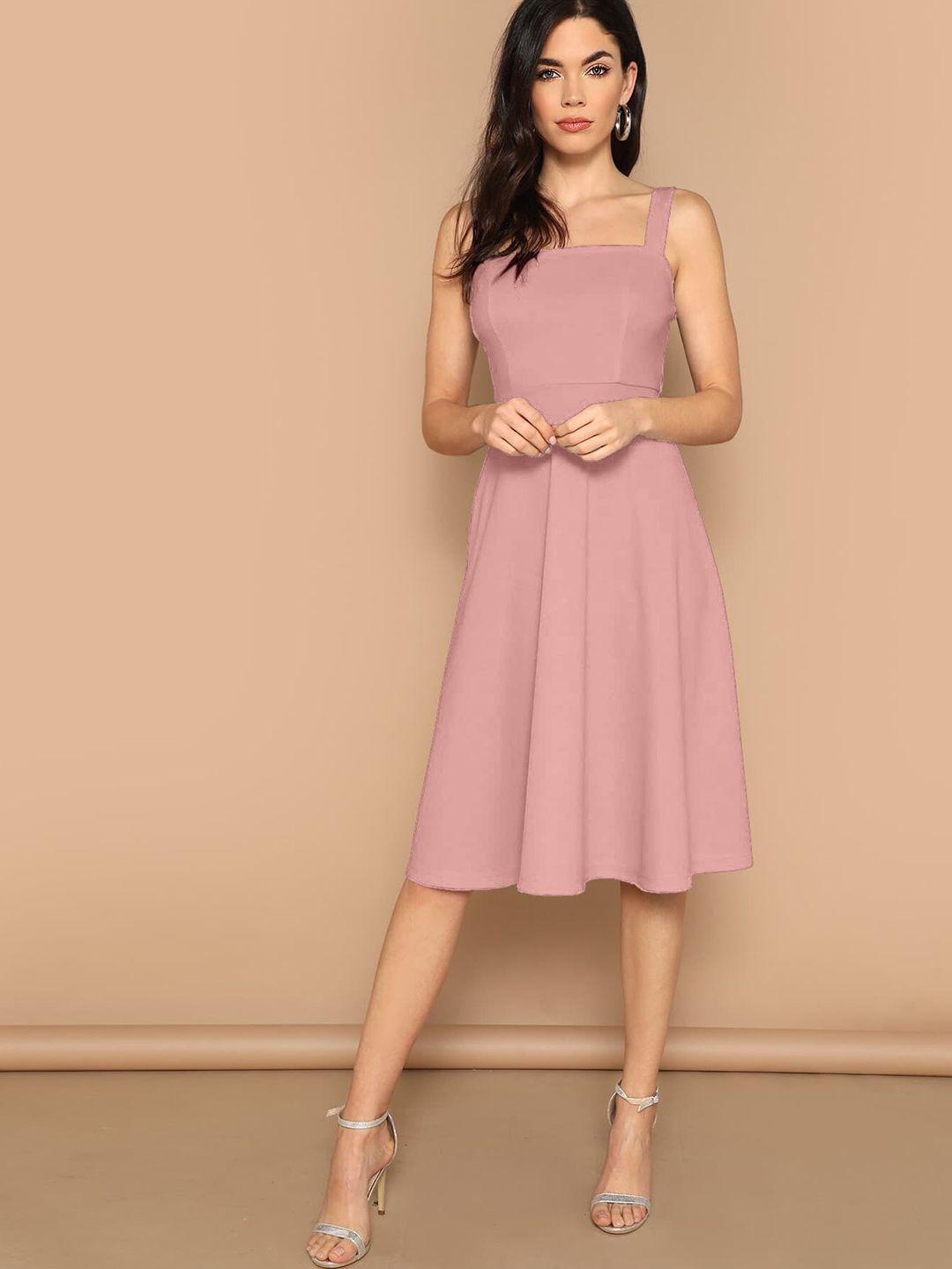 aahwan women pink solid fit & flare dress