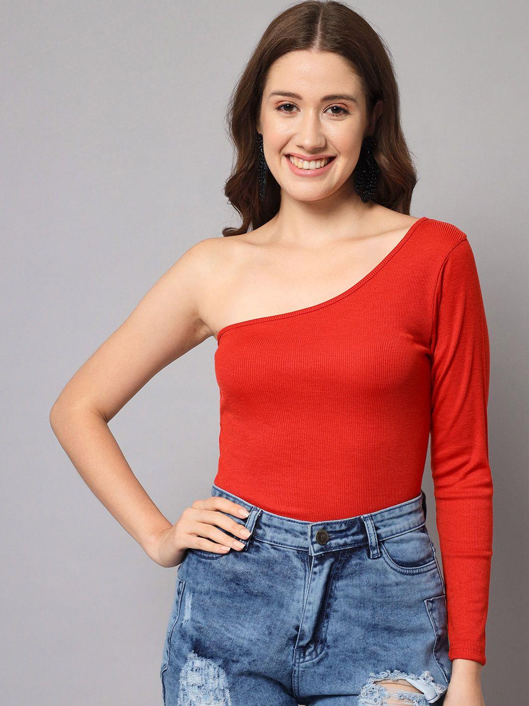 aahwan women red one shoulder top