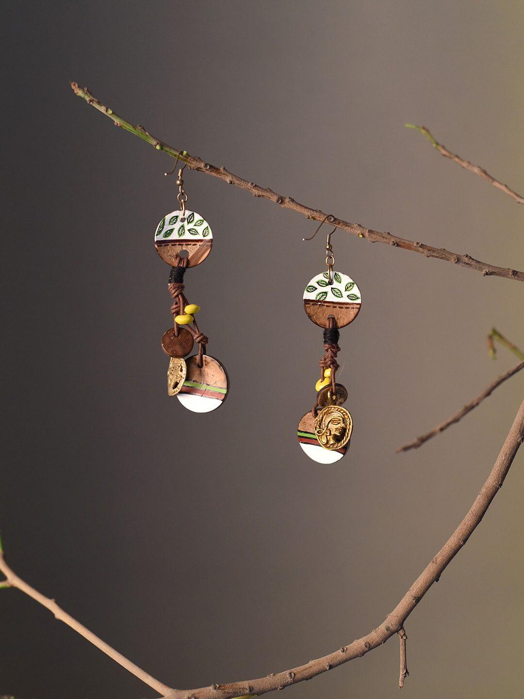 aakriti art creations brass-plated leaf shaped drop earrings