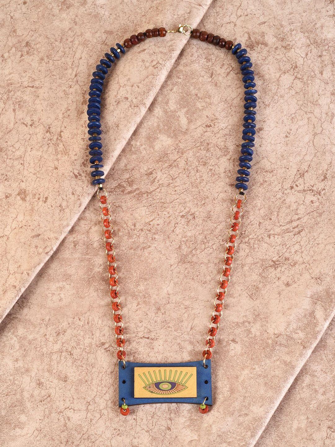 aakriti art creations red & blue brass necklace