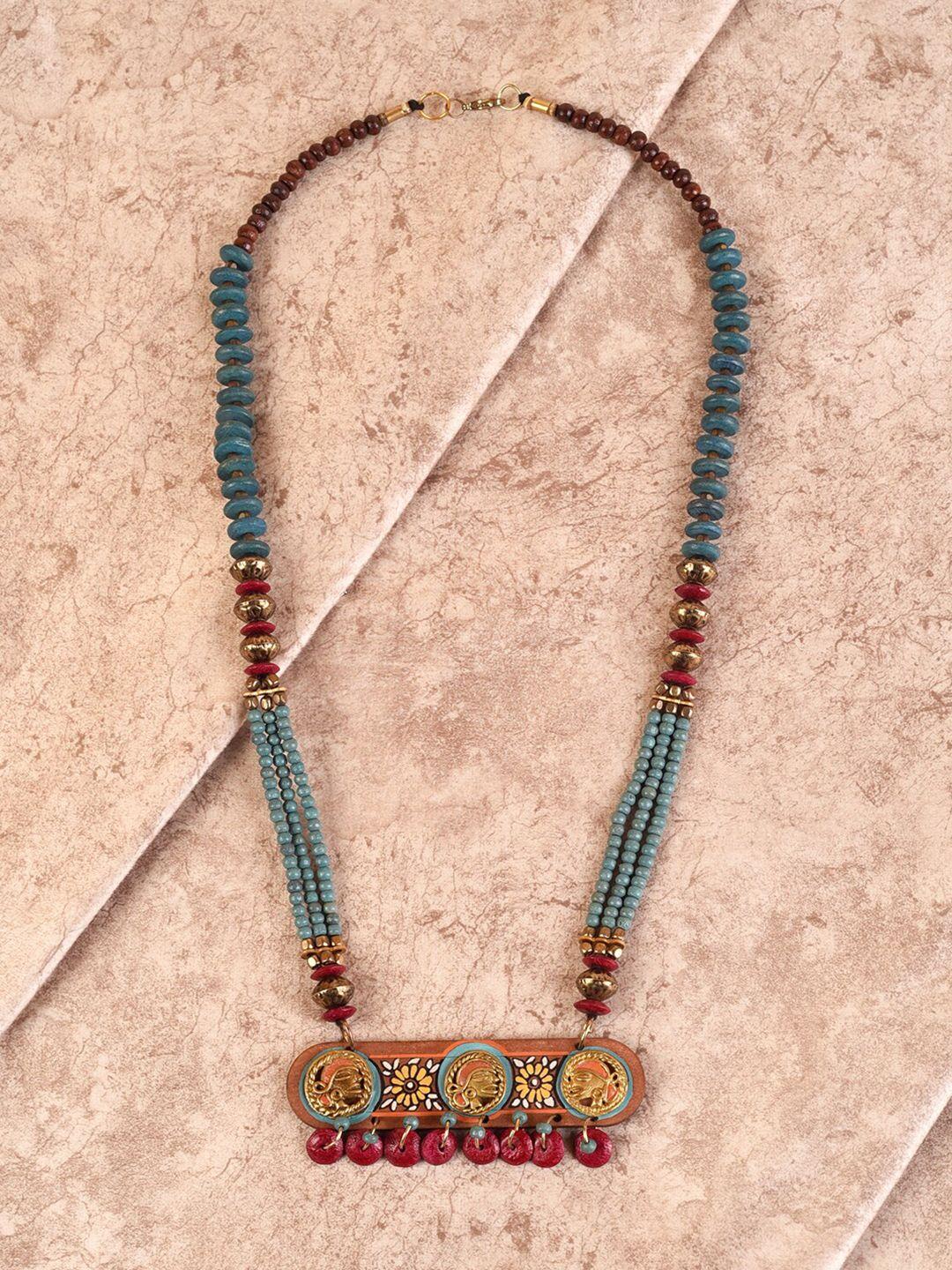 aakriti art creations blue & gold-toned brass necklace