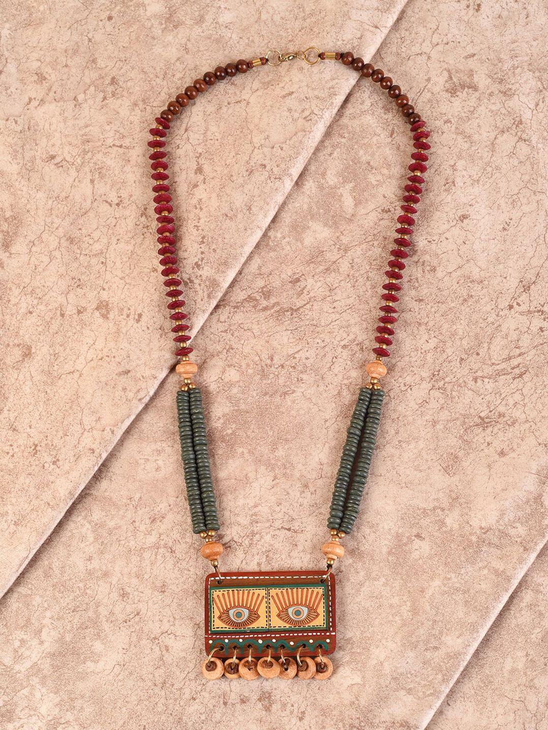 aakriti art creations brown & green brass dhokra necklace