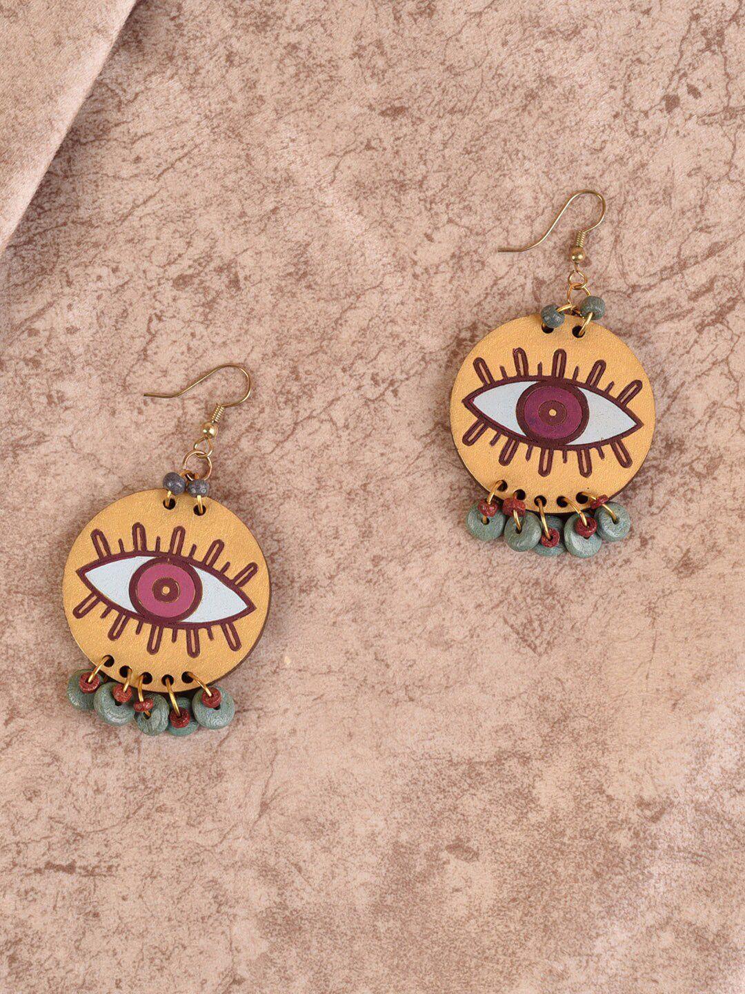 aakriti art creations brown & pink quirky drop earrings
