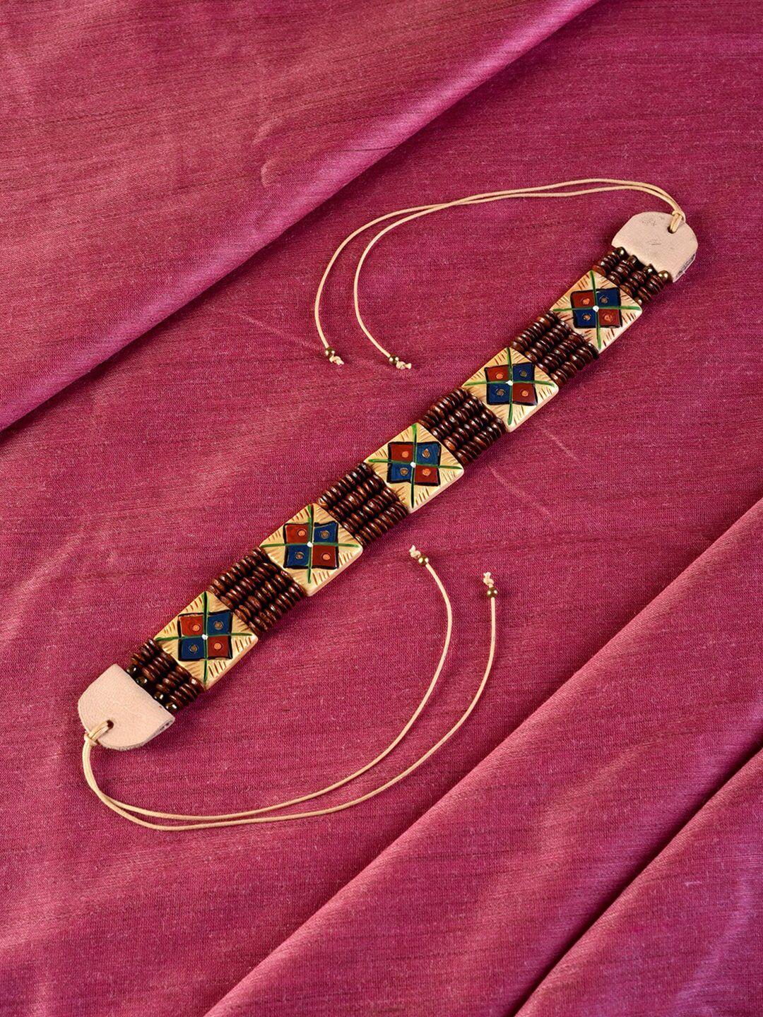 aakriti art creations cream-coloured & brown brass choker necklace