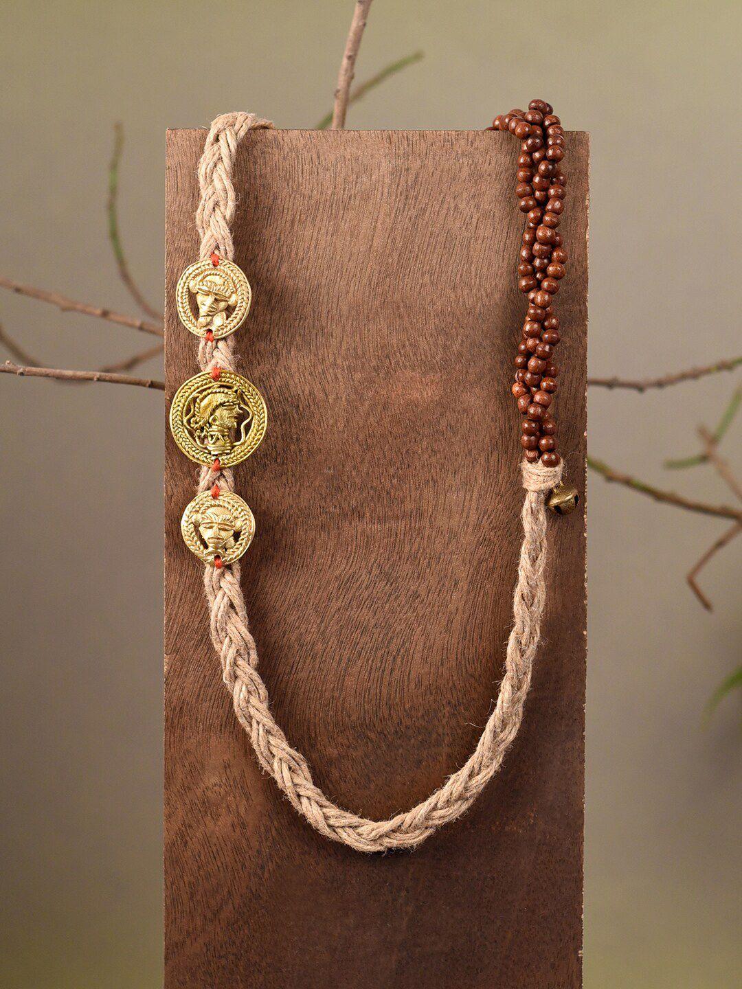 aakriti art creations peach-coloured & beige brass brass-plated necklace