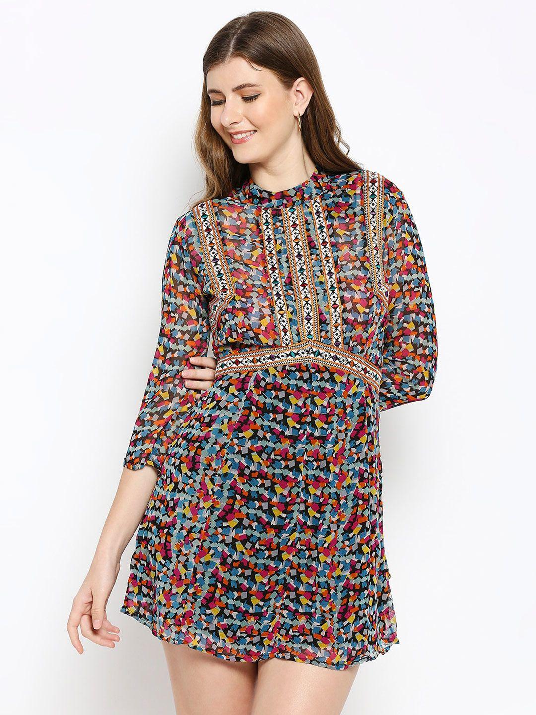 aaliya multicoloured abstract printed georgette mini dress