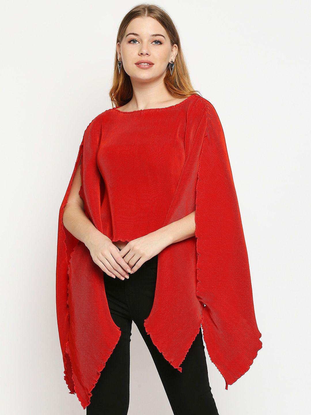 aaliya red boat neck cape sleeves top