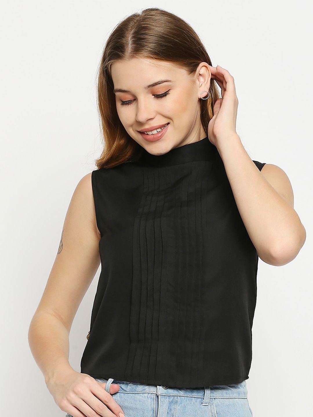 aaliya black striped accordion pleats crepe top