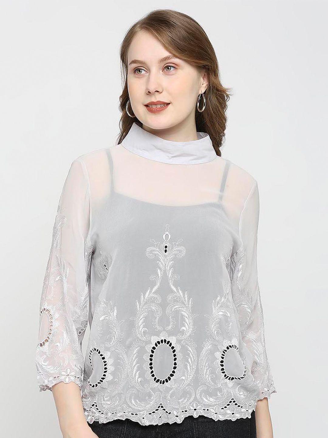 aaliya embroidered sheer top