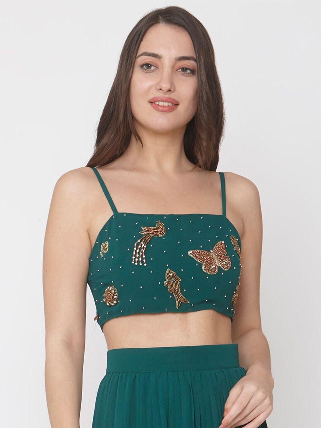 aaliya green embellished georgette bralette top