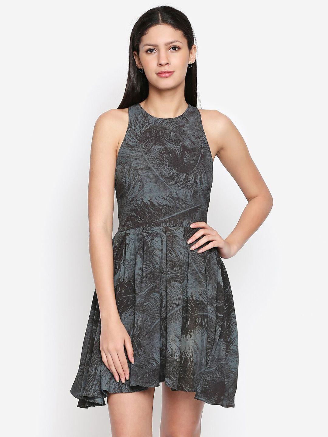 aaliya grey tropical crepe mini dress