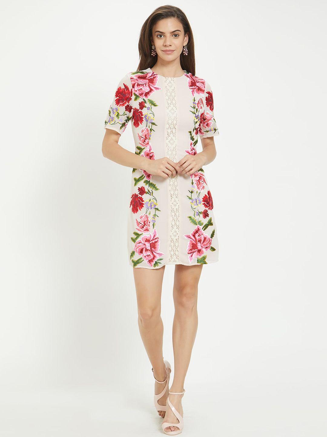 aaliya women pink & off white floral sheath dress