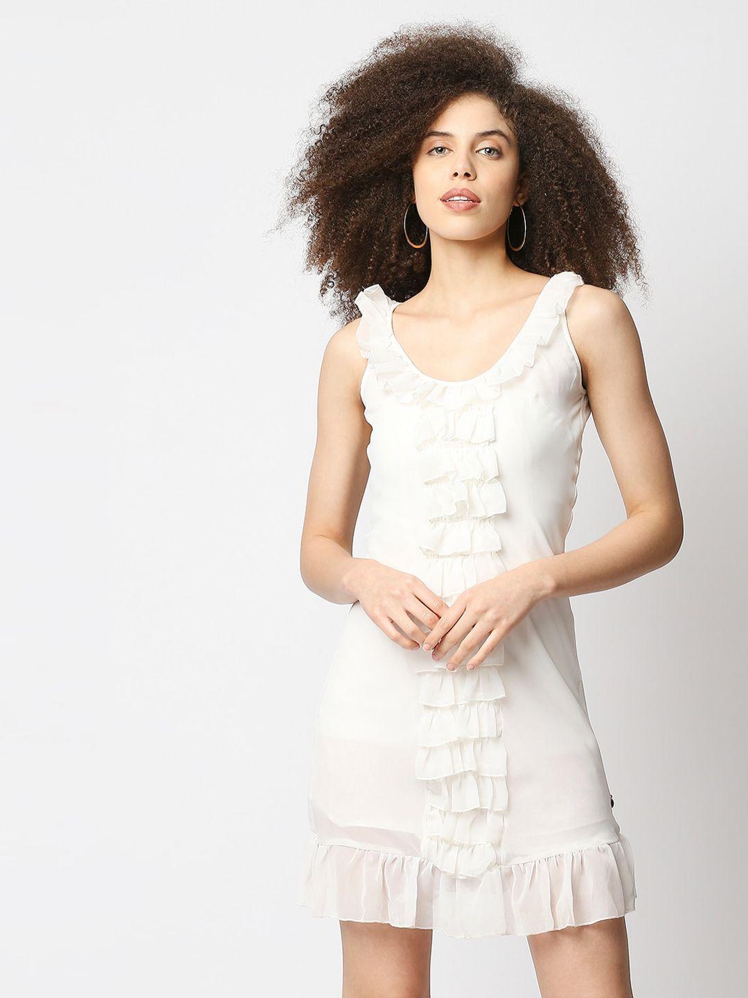 aaliya women white solid ruffle detailed mini dress