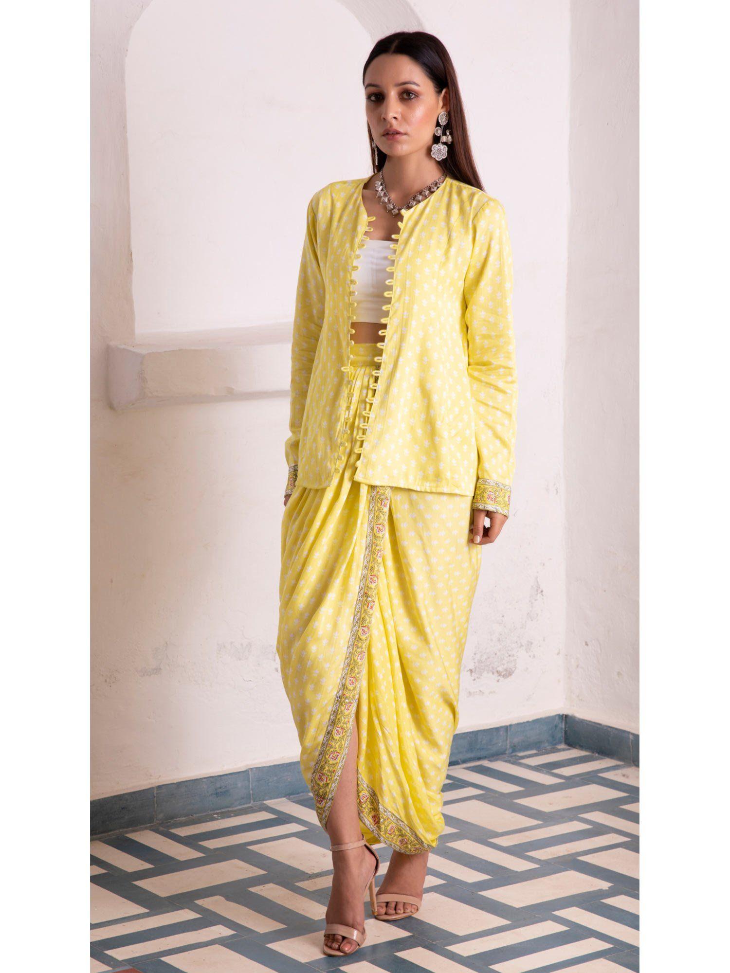 aaliyah silk dhoti jacket yellow (set of 2)