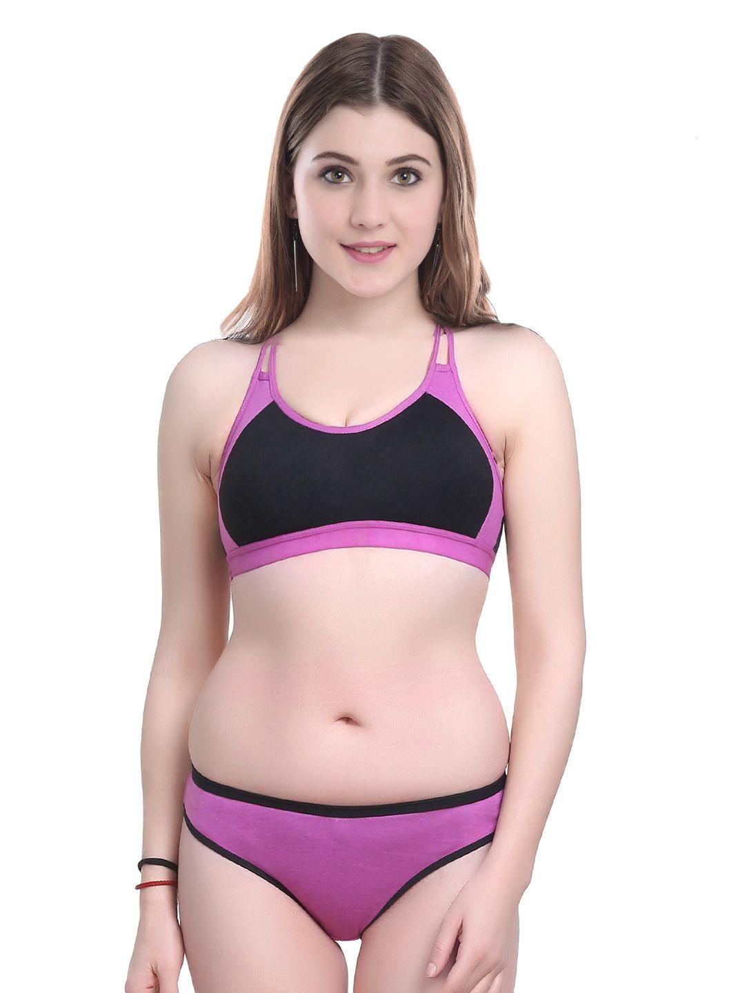 aamarsh colourblocked mid-rise cotton non padded bra & mid-rise brief