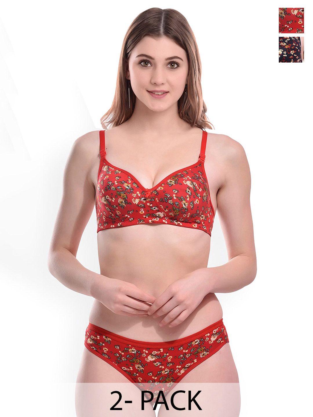 aamarsh pack of 2 printed cotton lightly padded bra with briefs