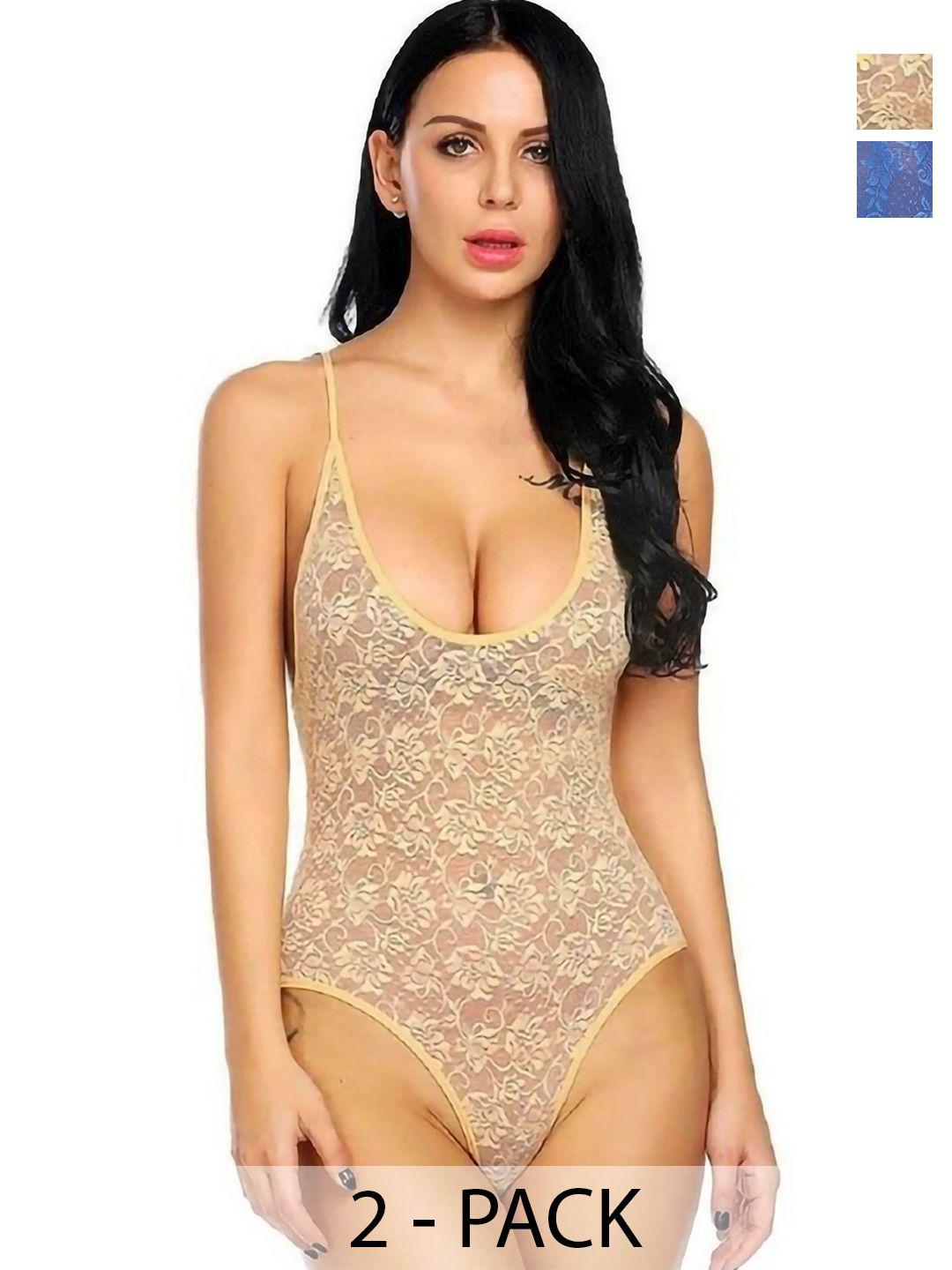 aamarsh pack of 2 self design net bodysuit