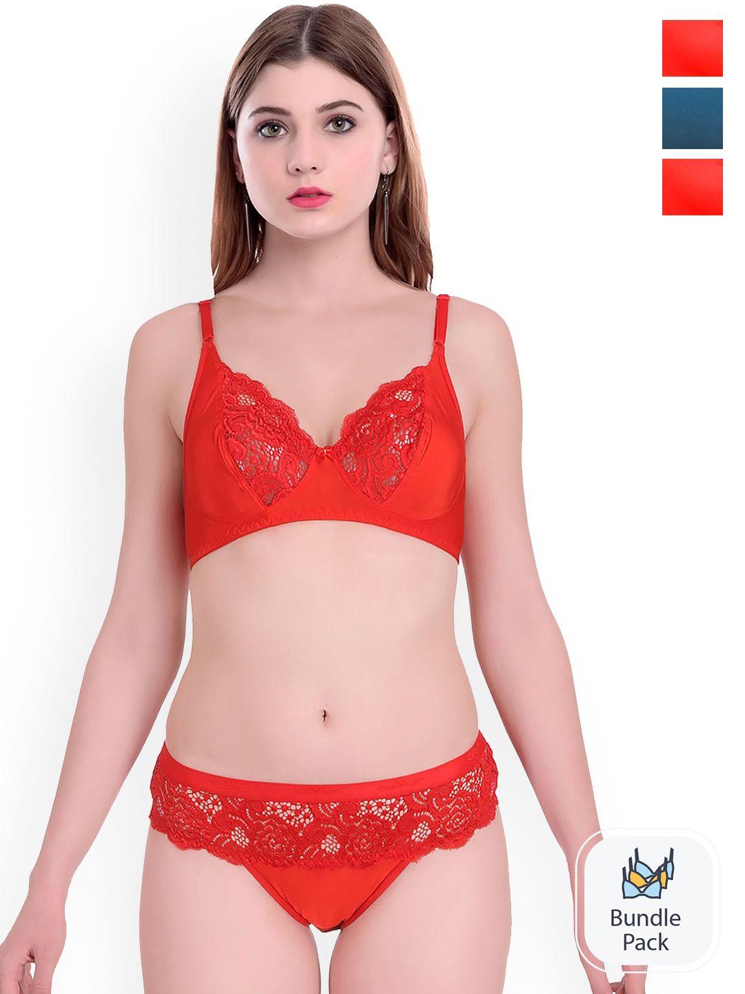 aamarsh pack of 3 self-designed cotton lingerie set ap_q_cate set _blue,red,red_30