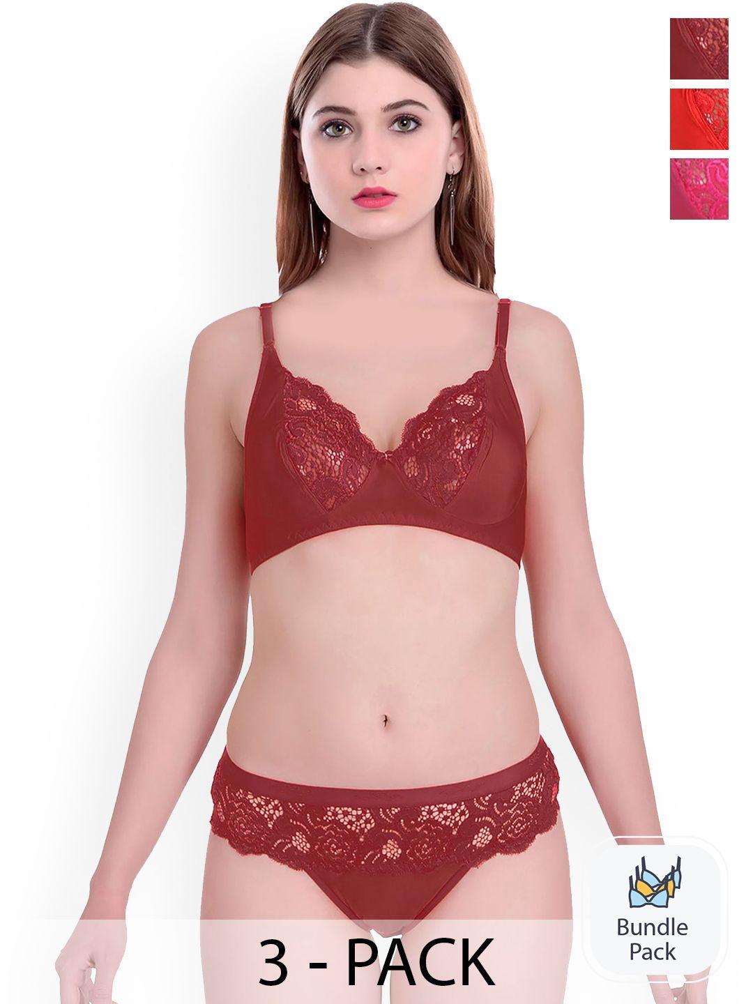 aamarsh pack of 3 self-designed cotton lingerie set ap_q_cate set _pink,red,maroon_30