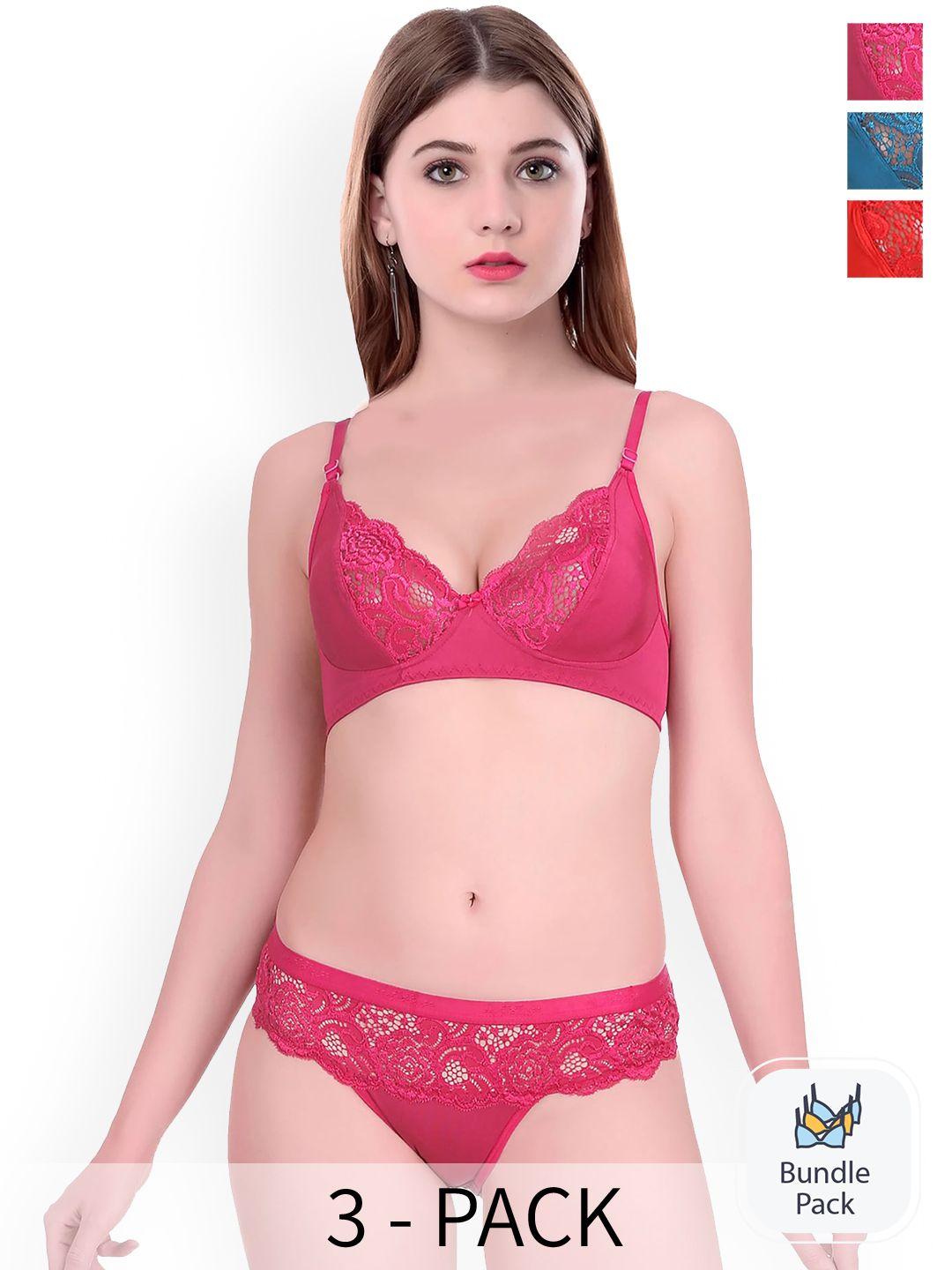 aamarsh pack of 3 self-designed cotton lingerie set