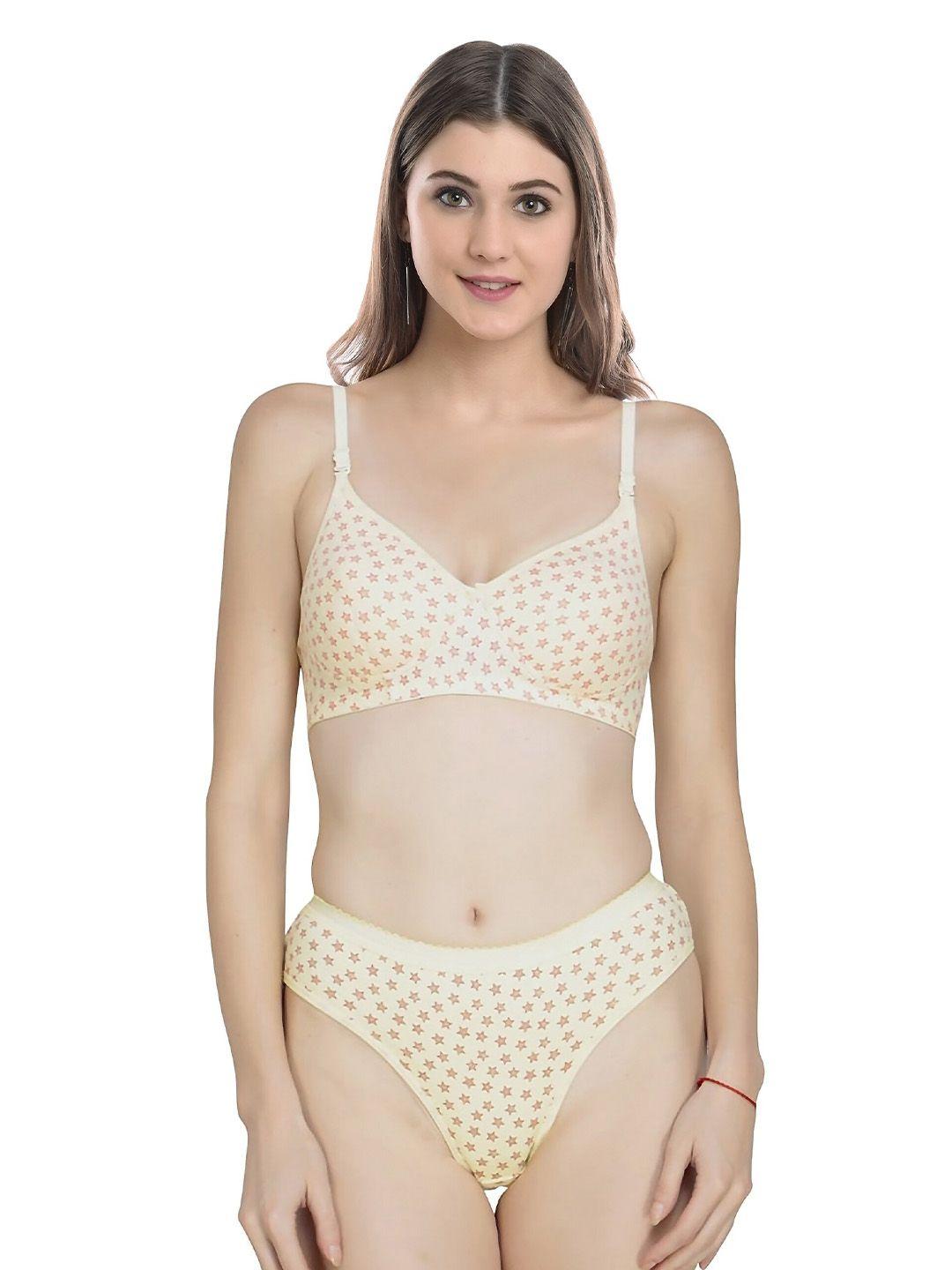 aamarsh printed lightly padded cotton bra with briefs