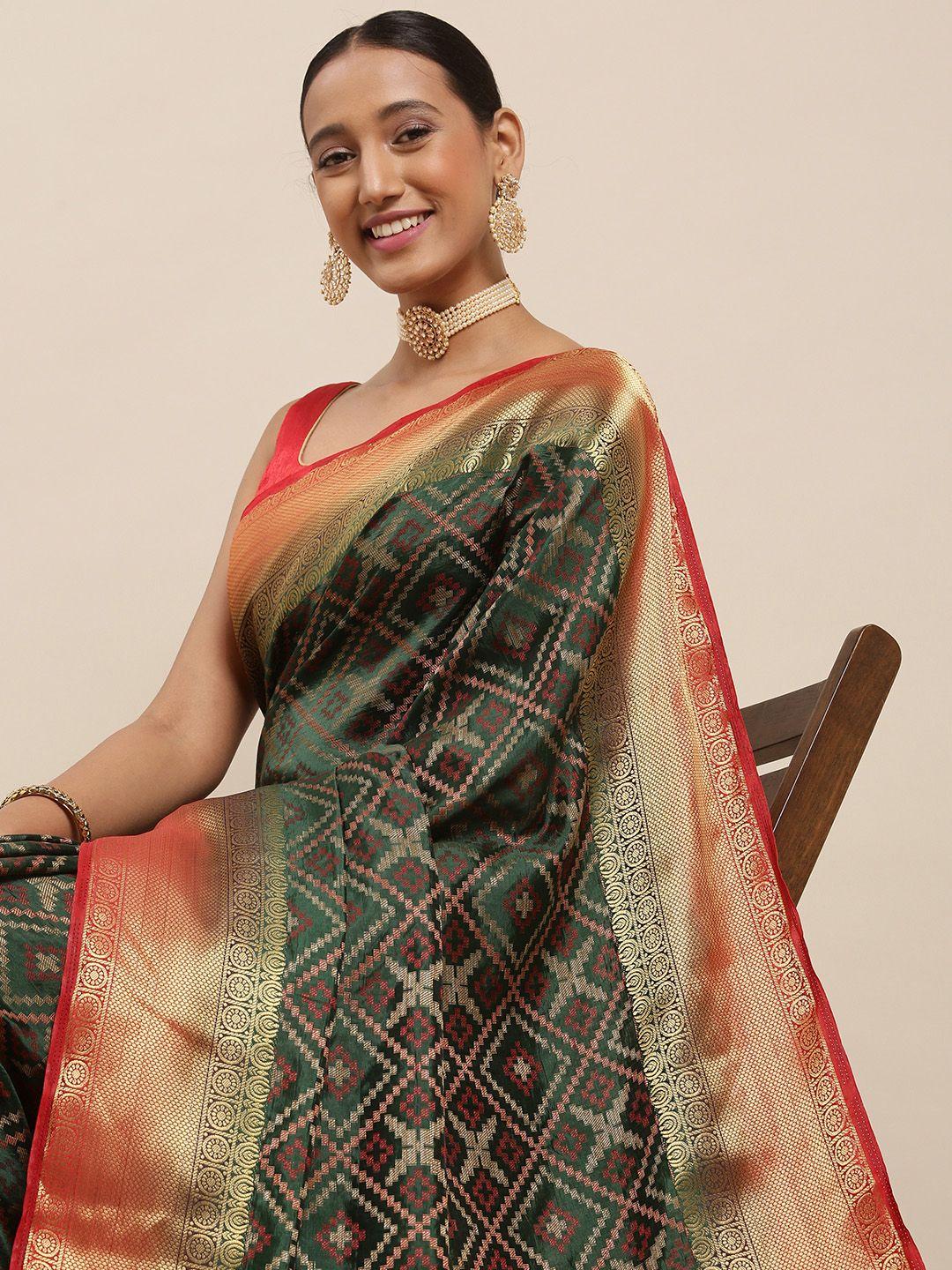 aamna green & red geometric design mysore silk saree