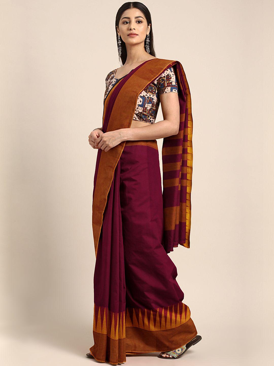 aamna maroon solid pure cotton saree