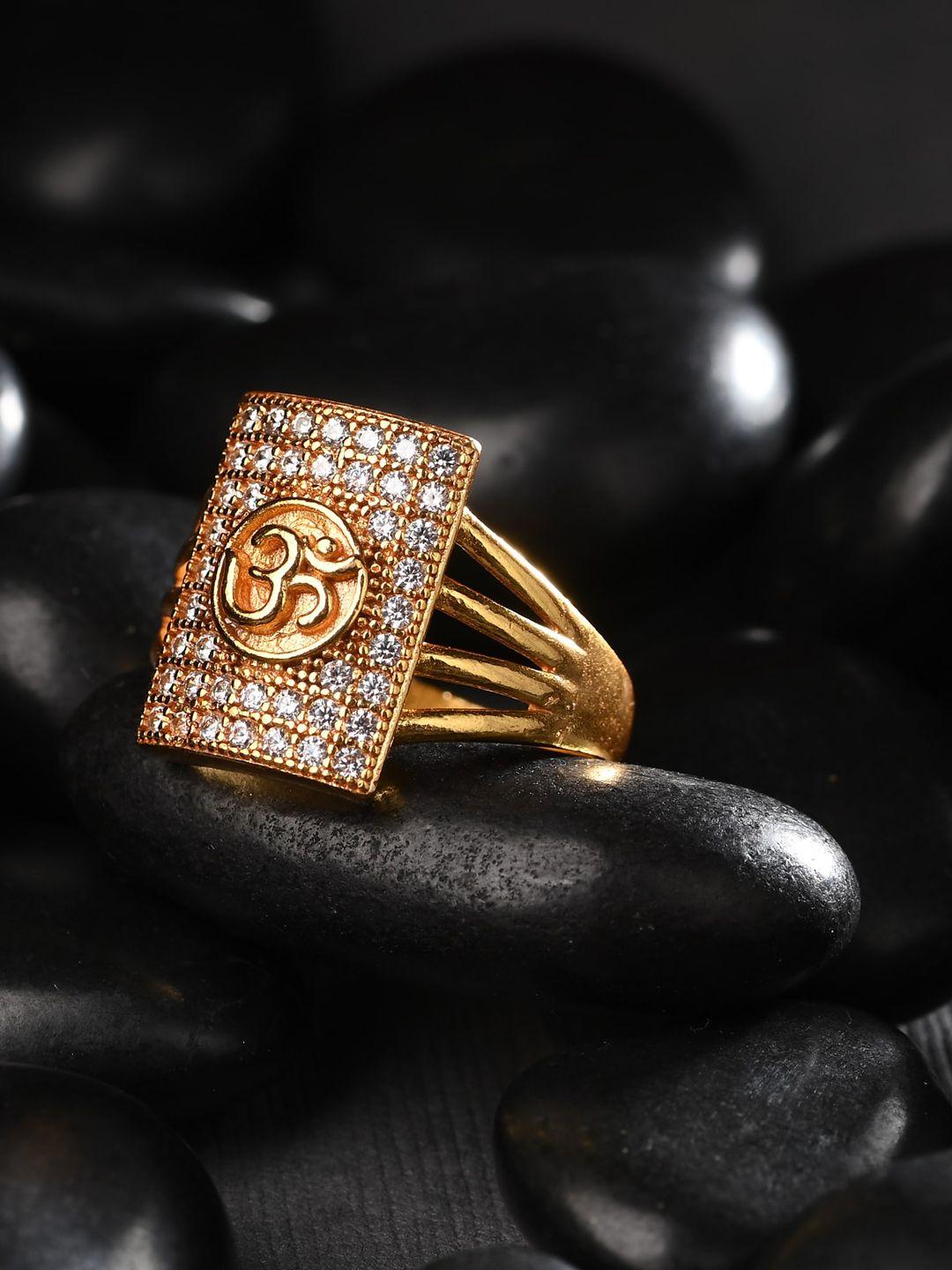 aanyacentric men gold-plated ad-studded finger ring
