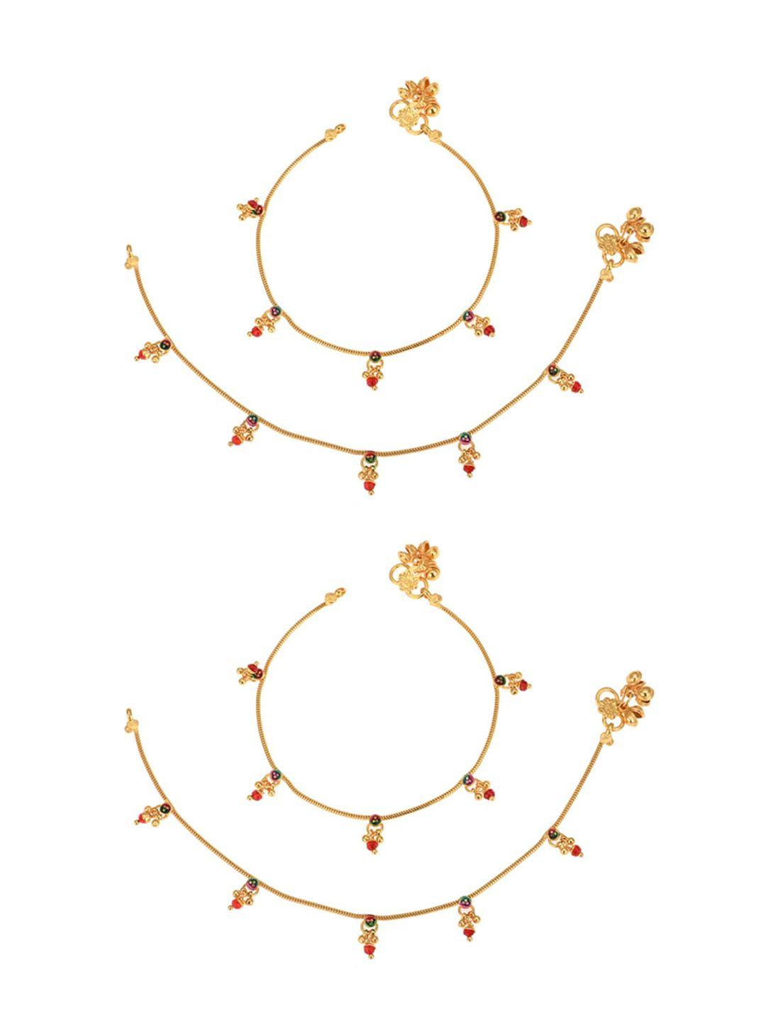 aanyacentric set of 2 gold-plated & pearl gold toned anklet