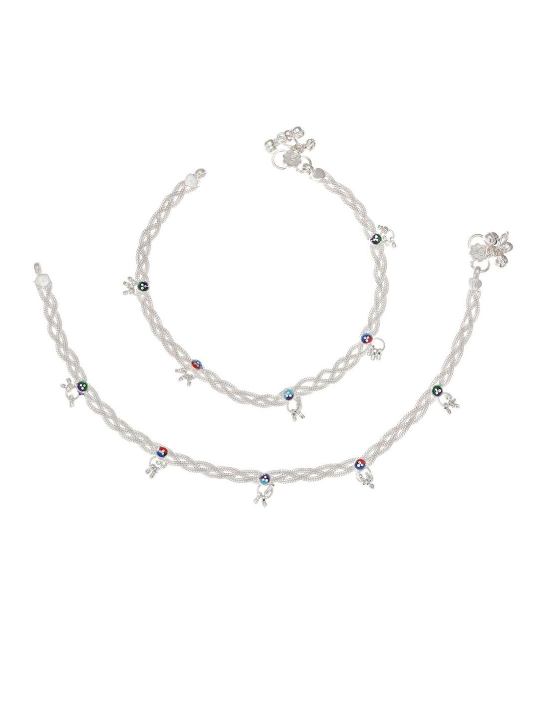 aanyacentric set of 2 silver-plated white anklets