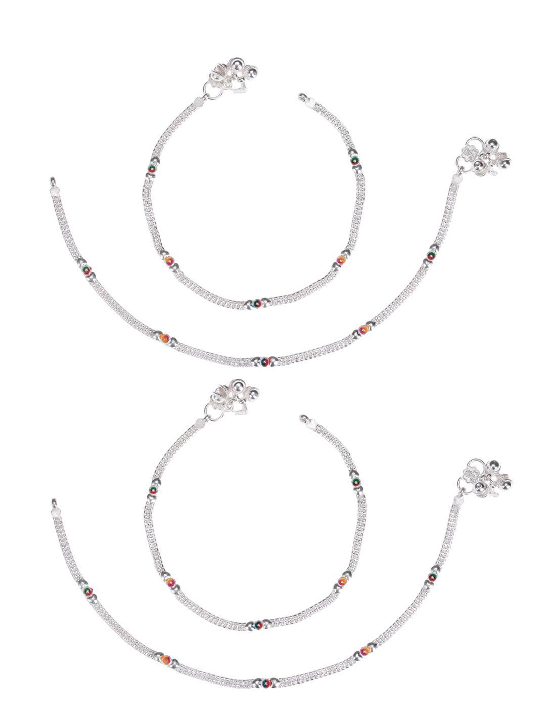 aanyacentric set of 4 silver-plated beaded anklets