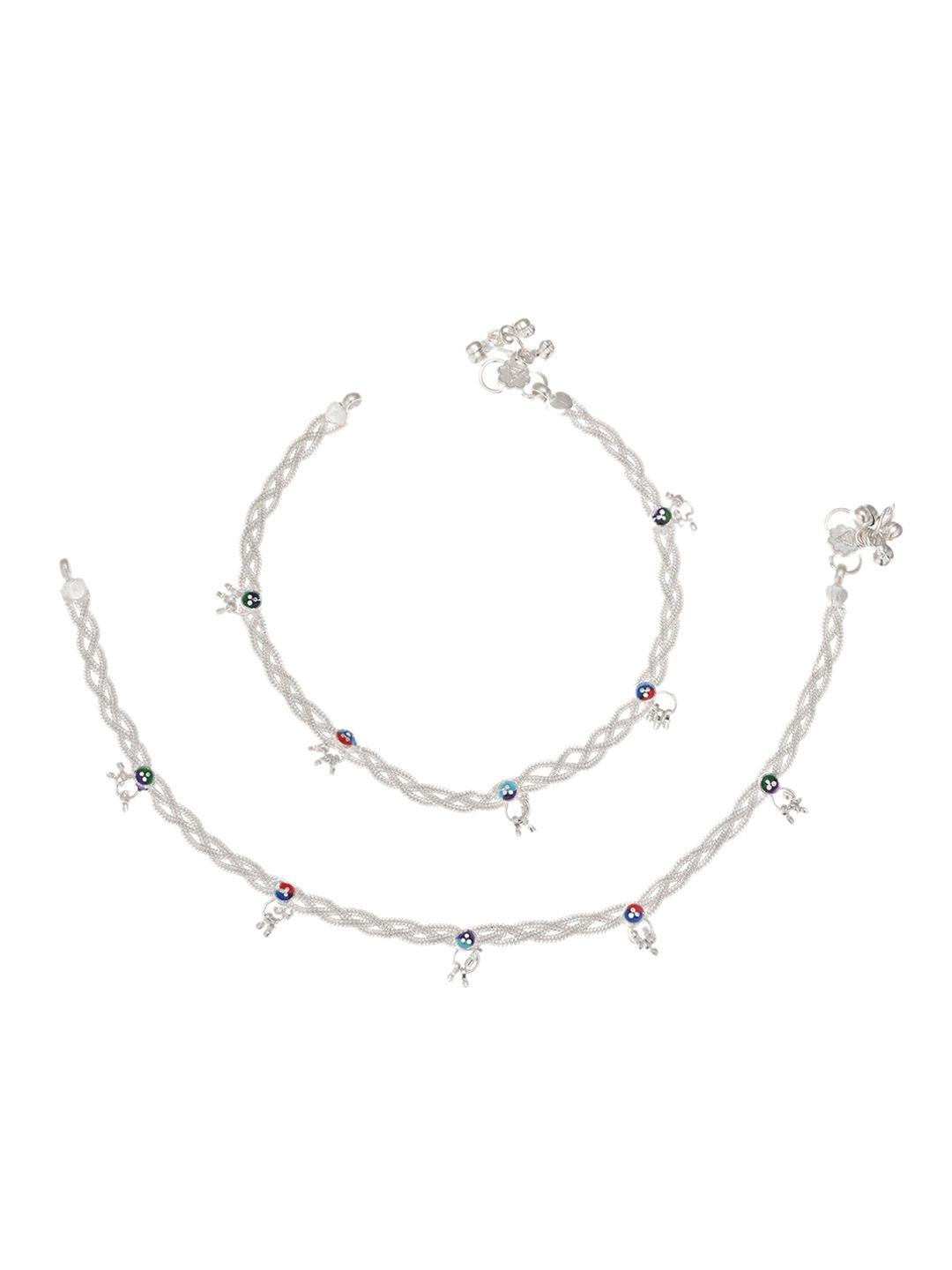 aanyacentric women silver-plated white anklets